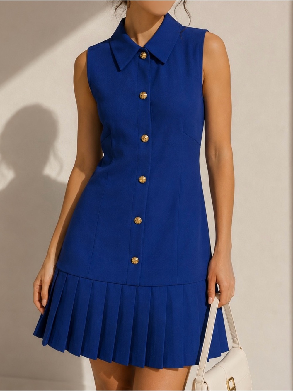 Shelby & Palmer Sleeveless Collared Mini Dress in Cobalt Blue